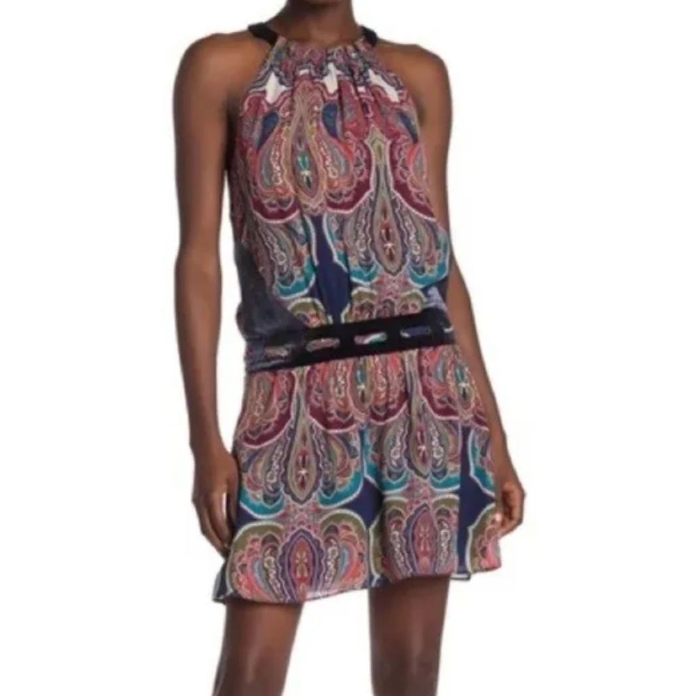 Ramy Brook Ivie Paisley Silk Halter Cocktail Party Dress S
